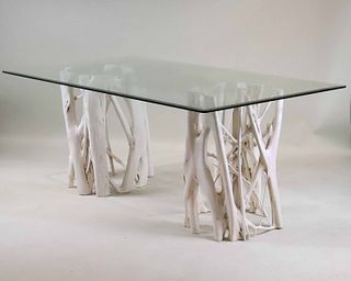 Glass Top White-Painted Driftwood Dining Table