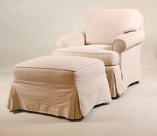 Modern Cream-Upholstered Club Chair and Ottoman