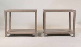 Pair of Grey Leather Two Tiered End Tables