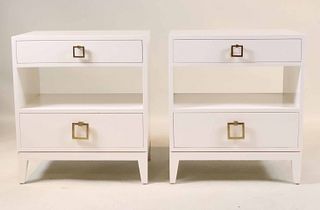 Pair of White Lacquer Bedside Tables