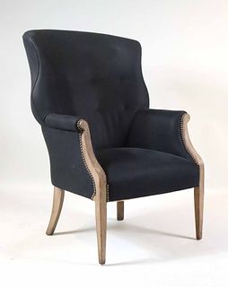 Modern Black-Upholstered Stained Walnut Armchair
