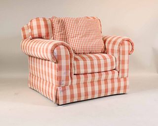 Contemporary Pink Gingham Upholstered Club Chair