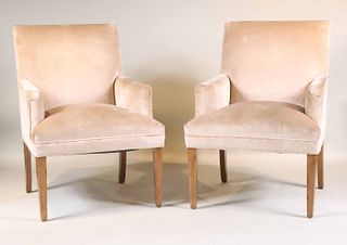 Pair of Tan Velvet Upholstered Armchairs