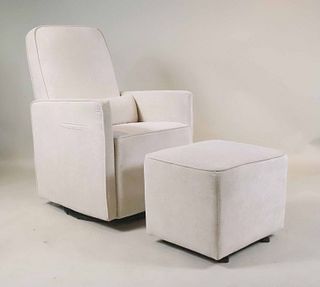 White Upholstered Rocking Chair and Ottoman