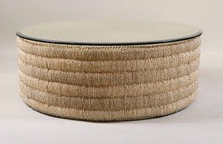 Modern Glass Top Rattan Round Low Table