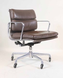 Brown Leather and Chrome Rolling Office Chair