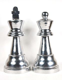 Pair of Polished Aluminum Oversized Chess Pieces