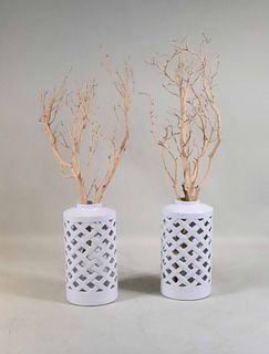 Pair of White-Glazed Reticulated Porcelain Vases