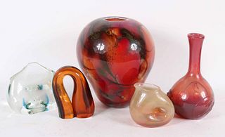 Five Art Glass Table Articles, Labino, Littleton, Ipsen