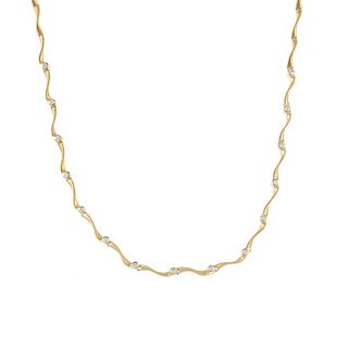 An 18ct gold diamond necklace. The front designed as a series of brilliant-cut diamond collet and sc