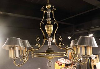 Brass and Pewter Four Light Billiard Lamp
