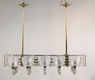 Paolo Venini Murano Glass and Brass Chandelier 