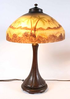 Handel Table Lamp, Tropical Beach Scene