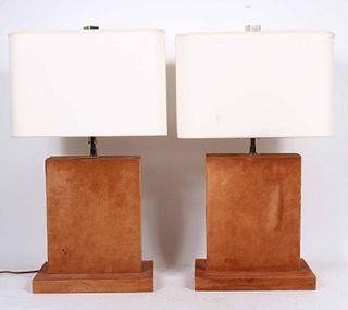Pair of Modern Suede Upholstered Table Lamps