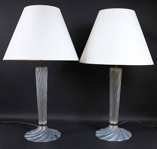 Pair of Colorless Glass Murano Table Lamps