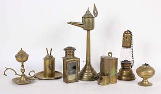 Group of Seven Brass Lighting Devices