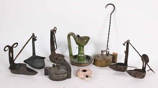 Group of Wrought Iron & Ceramic Lighting Devices