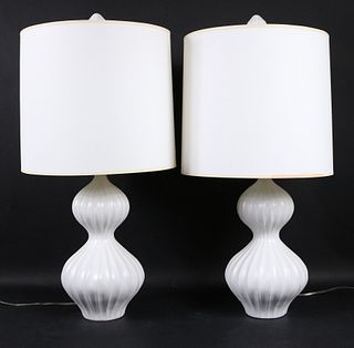 Pair of White-Glazed Ceramic Table Lamps