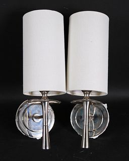 Pair of Nickel One-Light Wall Sconces