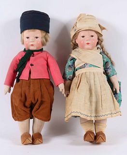 Vintage Dutch Clad Cloth Boy and Girl Dolls