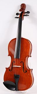 Contemporary Violin, Carved Head of Bearded Man