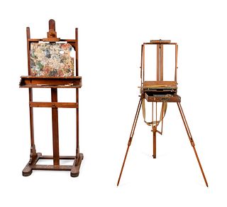 Two Antique Easels and a Painter's Palette