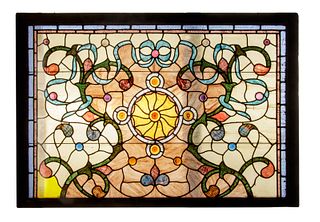 A Stained, Beaded and Cut-Glass Window Panel