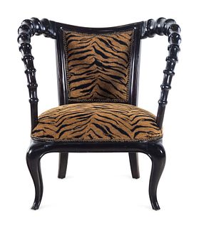A Thomasville Hemingway Carved Wood Horn Armchair 