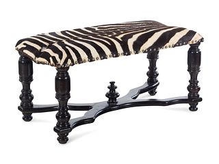 A William IV Ebonized Wood Zebra Hide Upholstered Bench 