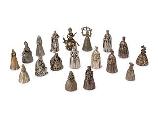 A Collection of Eighteen Continental Silver-Plate Figural Bells 