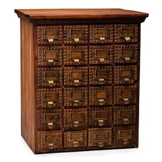 A Wooden Twenty-Four Drawer Card Filing Cabinet