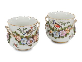 A Pair of German Porcelain Cache Pots