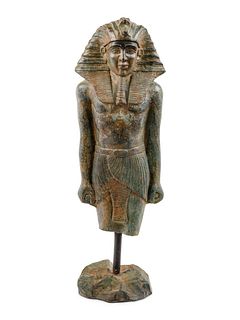 An Egyptian Style Bronze Portrait Sculpture of a Pharaoh