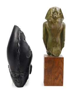 An Egyptian Head of a Pharaoh and a Portrait Statue of a Pharaoh, Both After the Antique