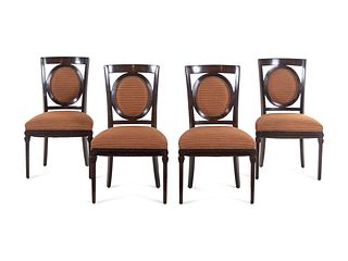A Set of Four Modern Burl Walnut Side Chairs