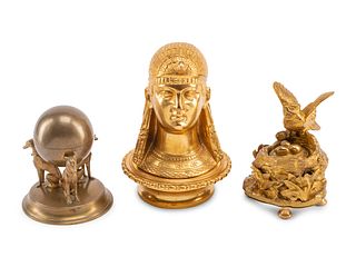 A Group of Three Bronze Inkwells