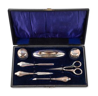 A Cased English Silver Necessary Set
