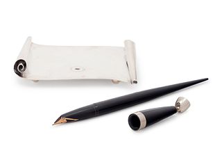 A Cartier Silver Pen Holder and Fountain Pen