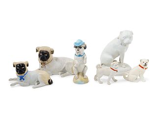 Six Bisque Porcelain Figures of Pugs