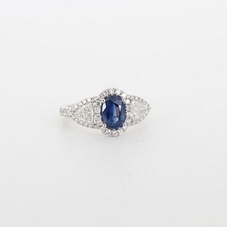 18K White Gold, Sapphire & Diamond Ring