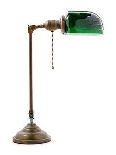 A Brass and Green Opaline Glass Desk Lamp 