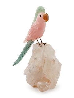 A Hardstone Figure of a Cockatoo