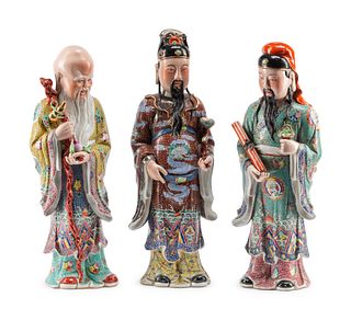 A Set of Chinese Enameled Porcelain Figures of Scholars