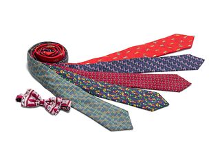 A Group of Men's Ties: One Bvlgari, One Thomas Pink, Three Hermes, One Pucci Bowtie 