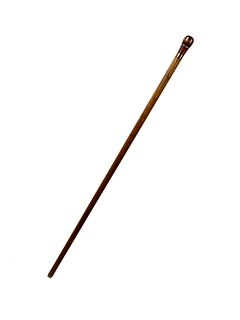 A Mother-of-Pearl Inlaid Carved Walnut Gambler 'System' Walking Stick