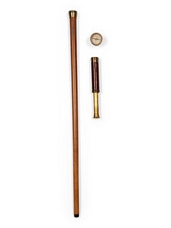 A Brass and Mahogany Mounted Malacca Ship's Captain 'System' Walking Stick
