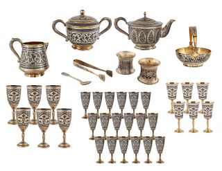 A 38-PIECE SOVIET SILVER AND NIELLO SERVICE, AFTER 1958