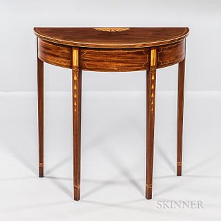 Federal Mahogany Inlaid Demilune Console Table