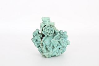 Unusual Antique Carved Turquoise Snuff Bottle