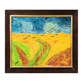 SYLVIA DULTZIN ARDITTI "Gaviotas" Reproducción de la obra "Wheatfield with crows" de Vincent Van Gogh Firmada Óleo sobre tela Enmarcado